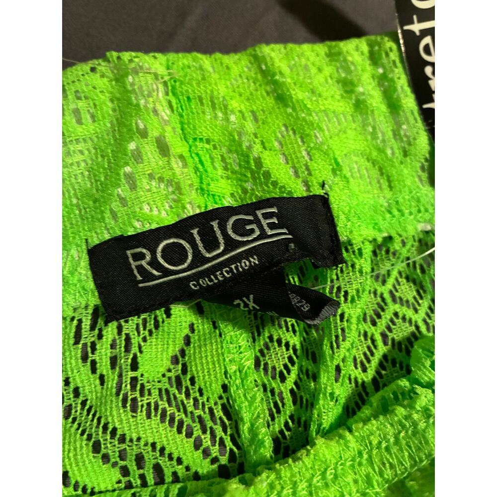 Rouge Collection Shorts Womens 2X Neon Green Lace Stretch Biker Elastic Waist - Picture 3 of 3